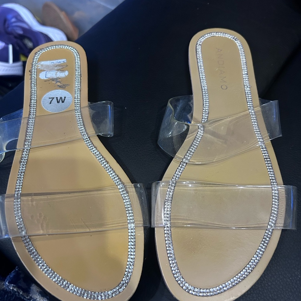 Tan Sandals with Clear Straps and Rhinestones